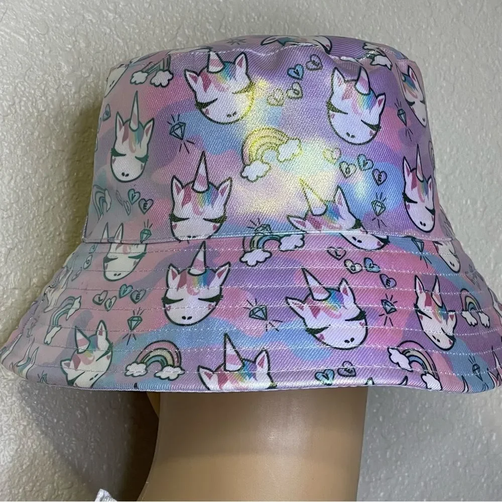 Miss Gwen’s OMG Accessories Kids Metallic Bucket Hat Pink Purple Blue Unicorn